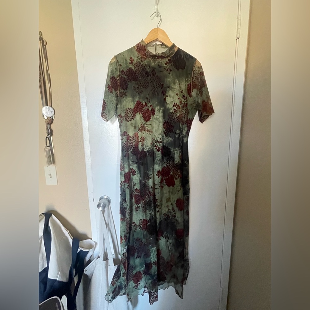 Disturbia Rosaleigh Flock Velour Mesh Short Sleeved Midaxi Dress Size 10